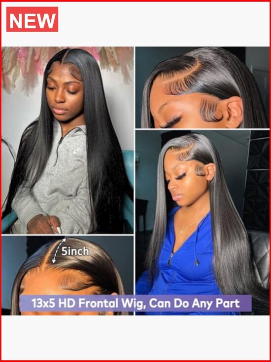 28 inch Straight HD Lace Front Wig Human Hair 180 Density Glueless main image 4